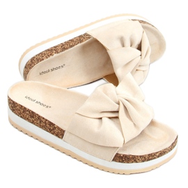 Beige 8228 Beige tøfler med høj sål