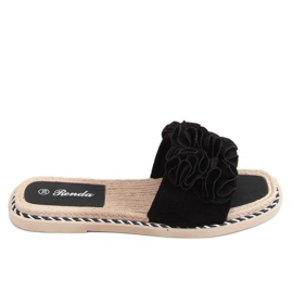 Sorte flip-flops med blomster 35-219 Sort
