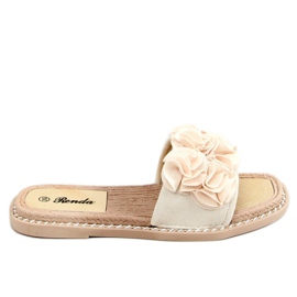 Beige tøfler med blomster 35-219 Beige