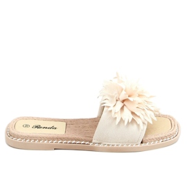 Beige tøfler med blomster 35-218 Beige