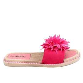 Hjemmesko med fuchsia blomster 35-218 Plum Red lyserød