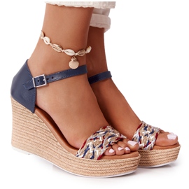 Læder Wedge Sandaler Maciejka L4869-17 Marineblå marine blå