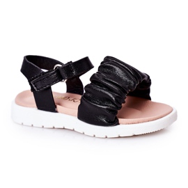 FR1 Børns sorte sandede sandaler med velcro