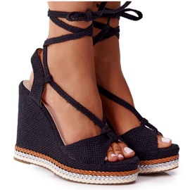 Bindede sorte Hawaii Wedge sandaler