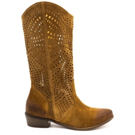 Exousite Kvinders åbent læderstøvler 1229 brun cognac