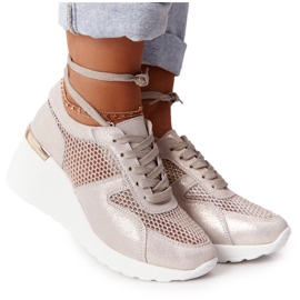 Læder Wedge Sneakers Med Mesh S.Barski Golden beige gylden
