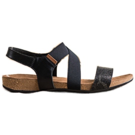 SHELOVET Læder sandaler med glitter sort