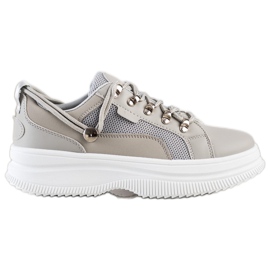 SHELOVET Grå sneakers på platformen beige