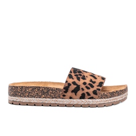 Cashy brune hjemmesko med leopardprint beige