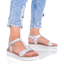 Sølv sandaler i Kiko slangeskindsmønster