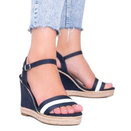 Sorte espadriller på Mona -kilen marine blå