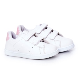 Børnesneakers med velcro hvid og lyserød sød pige