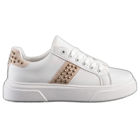 SHELOVET Sneakers med ornamenter beige hvid gylden