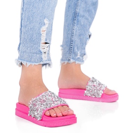 Love Bling pink neon hjemmesko med cubic zirconia lyserød