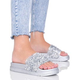 Sølvtøfler med cubic zirconia Love Bling