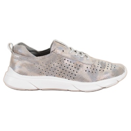 Goodin Skinnende læder sneakers beige grå gylden