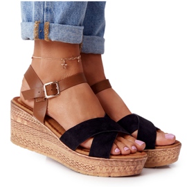 S.Barski Sorte sandaler på kile S. Barski GD-38 brun