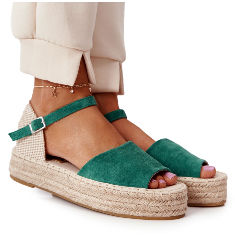 Grønne Megara flettede sandaler beige