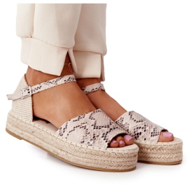 Sandaler på platformen med flettet beige slangemønster Megara brun