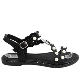 Sorte sandaler med perler 55-55 Sort