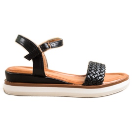 SHELOVET Komfortable sandaler på en lav kile sort
