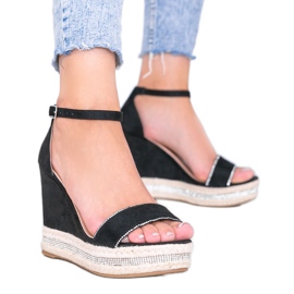 Sorte kile sandaler med Sun Sparrow cubic zirconia