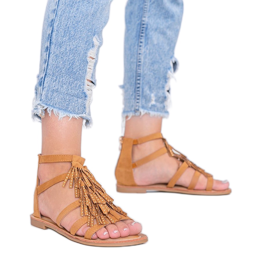 Kamel sandaler med Noronha frynser - KeeShoes