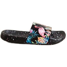 Bona Moderigtige flip-flops med en flamingo sort flerfarvet