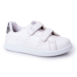 Børnesneakers med velcro hvid og sølv Sød pige