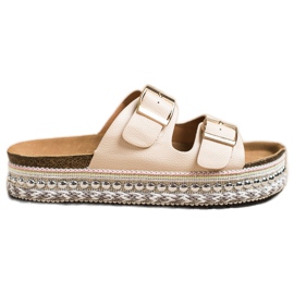 SHELOVET Hjemmesko med dekorativ platform beige
