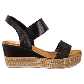 Camo Stilfulde kile sandaler med glitter sort