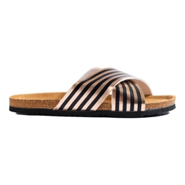Bona Afslappede stribede flip-flops sort gylden