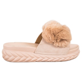 Seastar Beige hjemmesko med pels