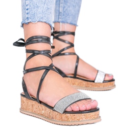 Sorte sandaler bundet med zirkoner Ves
