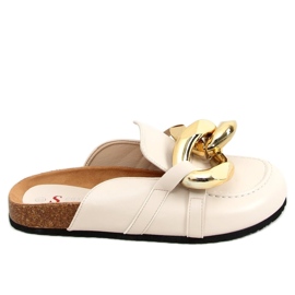 T397 Beige beige hjemmesko med en tyk kæde