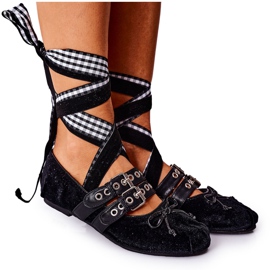 Bundet Velour Lu Boo Black Ballerinas sort