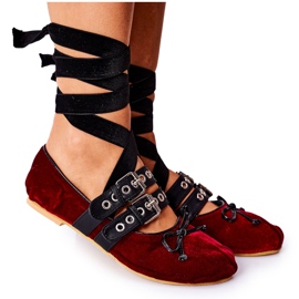 Bundet Velour Ballerinas Lu Boo Bourgogne rød