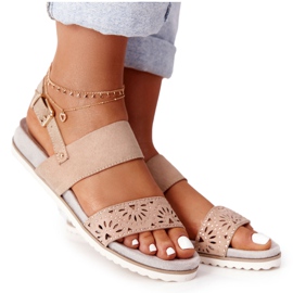 PE1 Sandaler i ruskind med cubic zirconia beige Cora