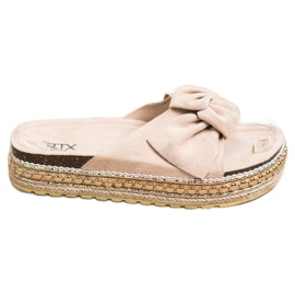 SHELOVET Espadrilles hjemmesko med sløjfe beige