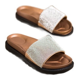 Kayla Komfortable hjemmesko med cubic zirconia beige gylden