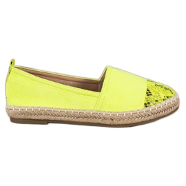 Bestelle Espadriller med slangeprint grøn gul