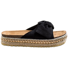 SHELOVET Espadrilles hjemmesko med sløjfe sort