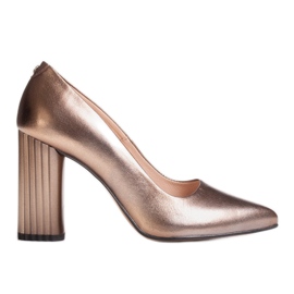 Marco Shoes Metalliske pumps med en højere ribbet hæl brun