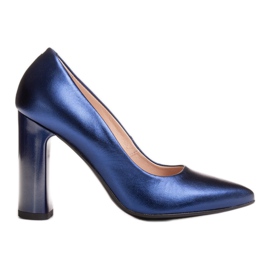 Marco Shoes En elegant marineblå metallisk læderpumpe med en højere hæl marine blå