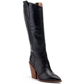 Marco Shoes Sorte kvinders støvler Marco 1373K cowboystøvler med krybdyrhud