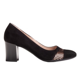 Marco Shoes Ruskindpumper med en metallisk hundetand sort