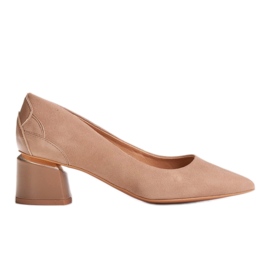Marco Shoes Beige ruskindspumper med blomstermønster