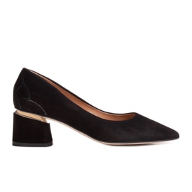 Marco Shoes Sort ruskind pumps med blomstermønster