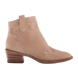 Marco Shoes Beige støvler lavet af naturlig ruskind uden isolering