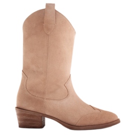Marco Shoes Beige støvler lavet af naturlig ruskind